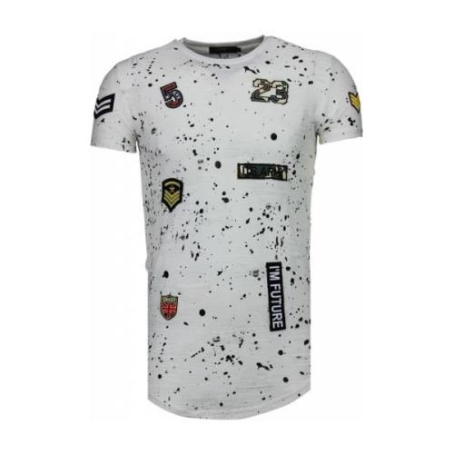 T-shirt Korte Mouw Justing Military Patches Paint Splash