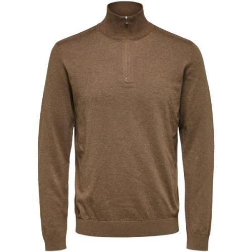 Sweater Selected Berg Half Zip Cardigan Teak