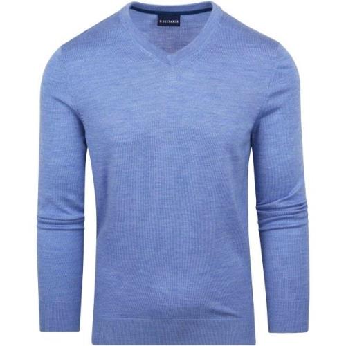 Sweater Suitable Merino Pullover V-Hals Lichtblauw