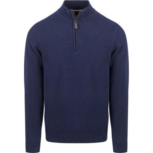 Sweater Suitable Half Zip Trui Lamswol Navy
