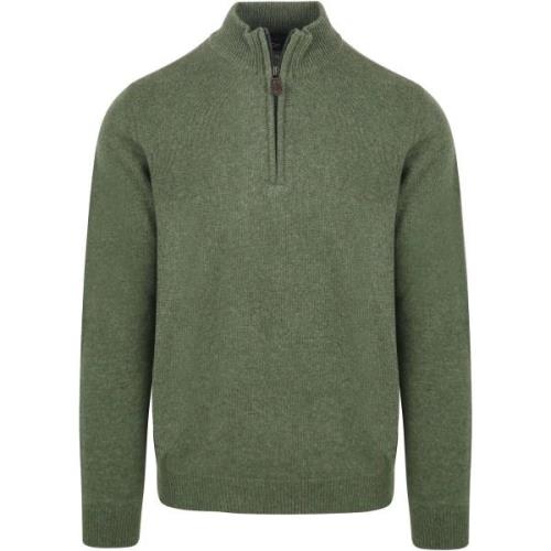 Sweater Suitable Half Zip Trui Lamswol Groen