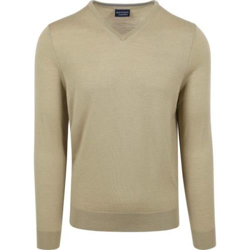 Sweater Suitable Merino Pullover V-Hals Lichtgroen