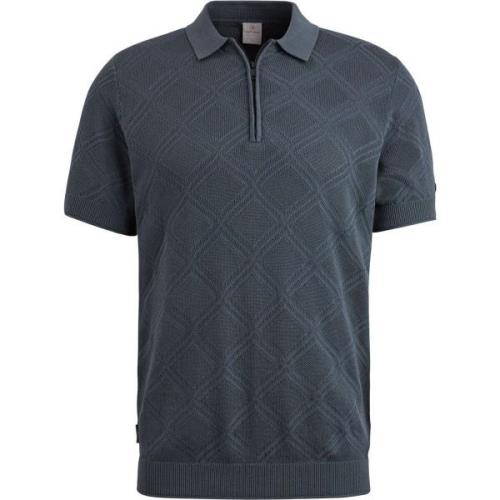 T-shirt Cast Iron Knitted Half Zip Poloshirt Structuur Blauw