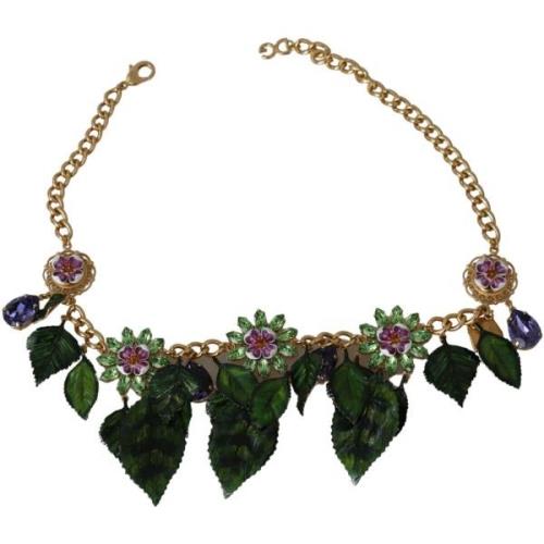 Ketting D&amp;G Goudkleurige Groene Bloem Blad Ketting