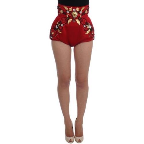 Korte Broek D&amp;G Silk Crystal Roses geborduurde minishorts met hoge...