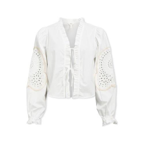 Blouse Object Noos Top Brodera L/S - White Sand