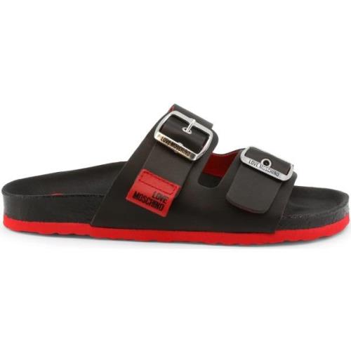 Teenslippers Love Moschino Sandalen met leren gesp