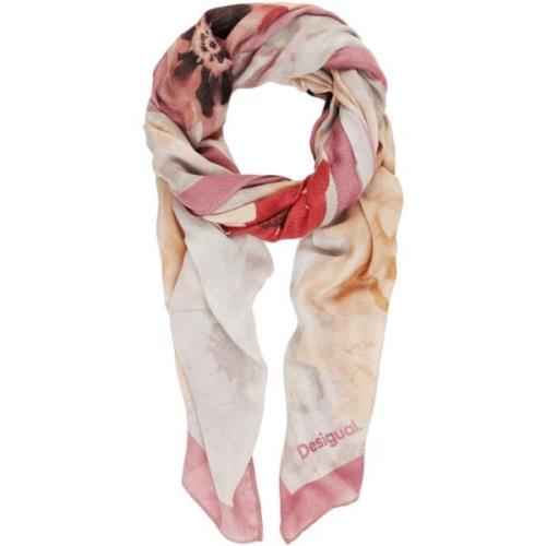 Sjaal Desigual Gebloemde beige polyester sjaal