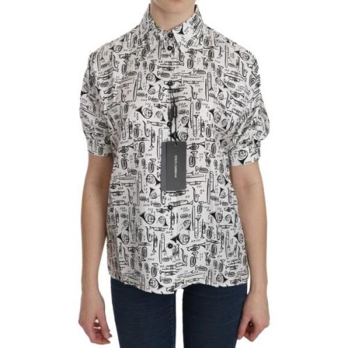 Overhemd D&amp;G Music Print Zijden Blouse Wit