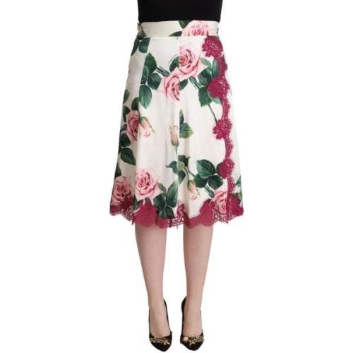 Rok D&amp;G Midi A-lijn rok met hoge taille en rozenprint