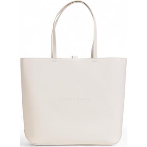 Tas Tommy Hilfiger Tommy Jeans Shopper Tote Bag voor dames creme leer