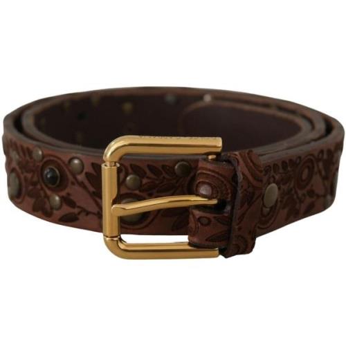 Riem D&amp;G Relief Gouden Metalen Gesp Kalf Lederen Riem