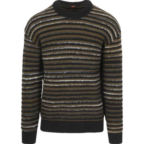 Sweater BOSS Pullover Aturn Wolblend Strepen Zwart