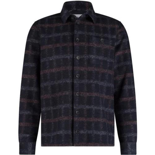 Sweater State Of Art Overshirt Wolblend Ruit Navy