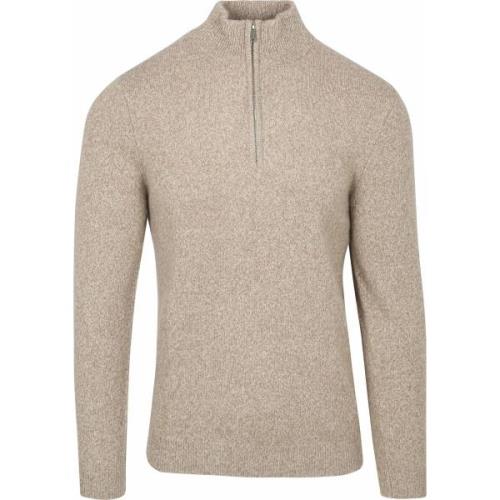 Sweater Profuomo Half Zip Pullover Lamswol Melange Beige