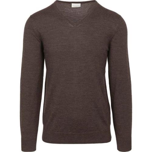 Sweater Profuomo Pullover V-Hals Merinowol Donkerbruin