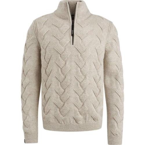 Sweater Vanguard Trui Half Zip Structuur Wolblend Ecru