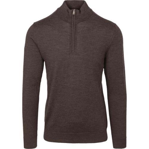 Sweater Profuomo Half Zip Pullover Merinowol Donkerbruin