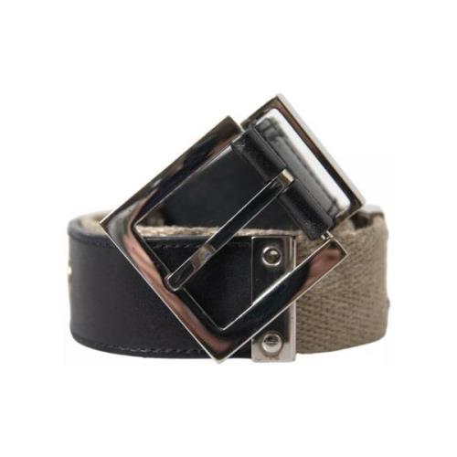 Riem D&amp;G Leren riem met beige band en zilveren metalen gesp