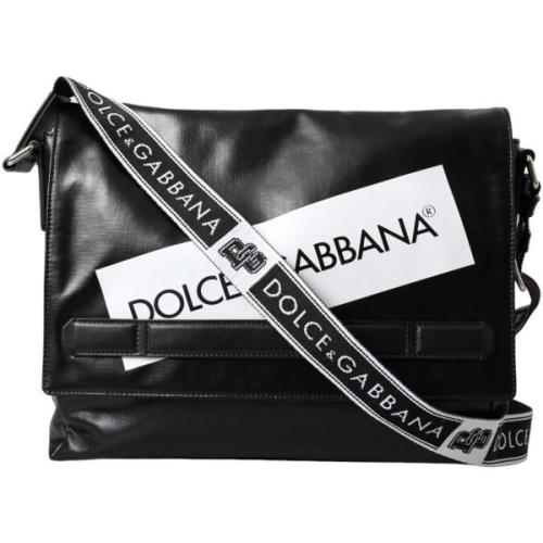 Schoudertas D&amp;G Gecoate Canvas Logo Panel Messenger Bag met ledere...