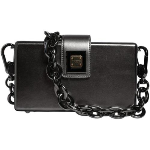 Schoudertas D&amp;G Leren schouderketting riem tas met zilveren metale...