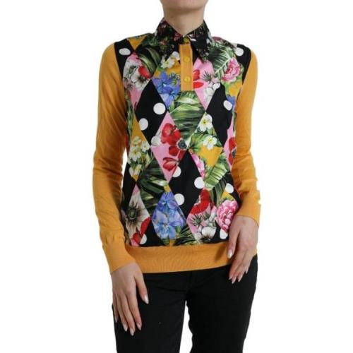 Sweater D&amp;G Floral Print Polo Sweater - Geel