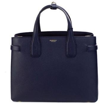 Boodschappentas Burberry Kleine Banner Tote Bag Navy Leer