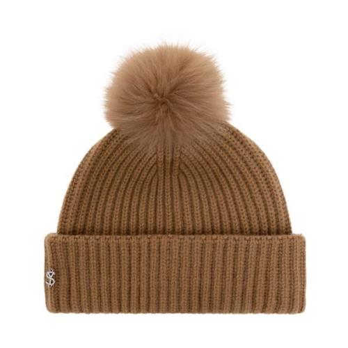 Beanie met logo Yves Salomon , Brown , Dames