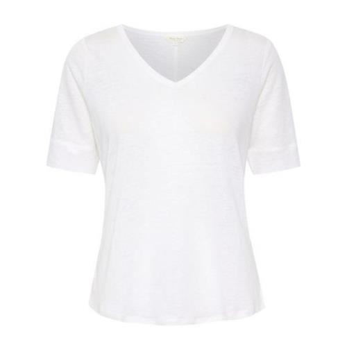 Wit Linnen V-Hals T-Shirt Part Two , White , Dames