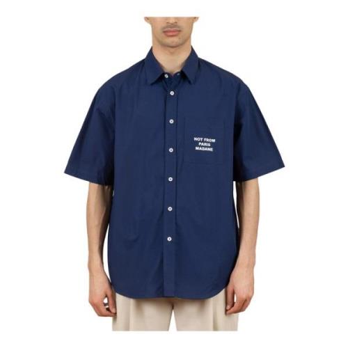Oversized Button-Front Shirt Drole de Monsieur , Blue , Heren
