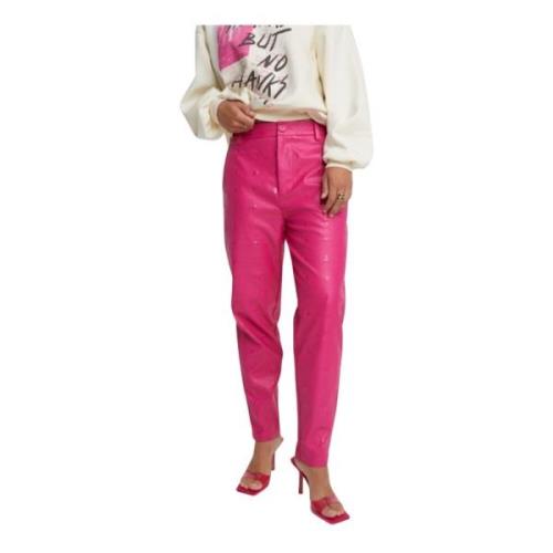 Geperste imitatieleer broek met stierontwerp Alix The Label , Pink , D...