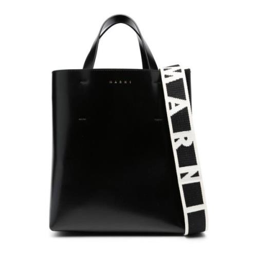 Zwarte Leren Museo Tote Tas Marni , Black , Dames