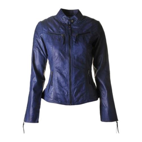 Twilight Blue Leren Bikerjack Btfcph , Blue , Dames