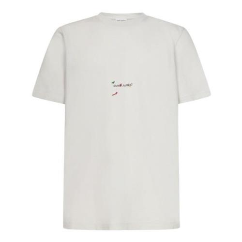 Off-White Crewneck T-Shirt met Artistiek Logo Saint Laurent , White , ...