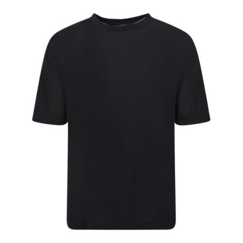 Zwart Linnen-Katoenen T-Shirt - Ss23 Lardini , Black , Heren