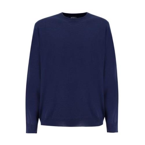 Wollen Crew-Neck Sweater Fedeli , Blue , Heren