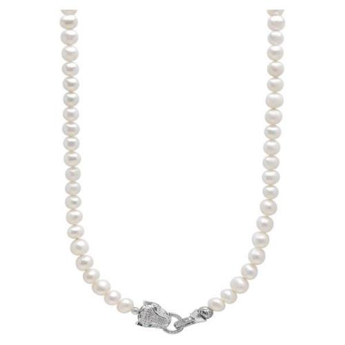 White Pearl Necklace with Silver Panther Head Lock Nialaya , White , H...