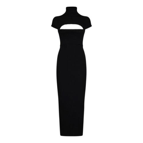 Zwarte Geribbelde Gebreide Turtleneck Midi Jurk The Attico , Black , D...