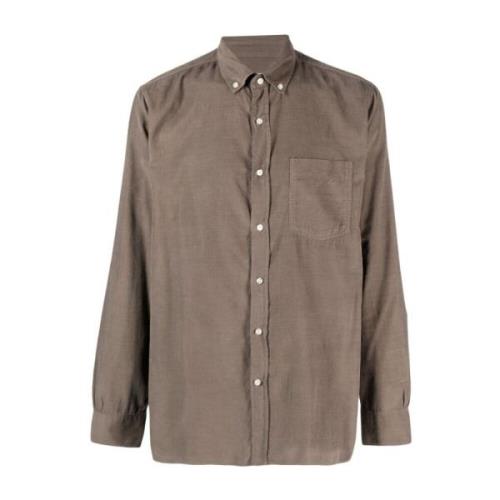 Katoenen/Lyocell Shirt met Borstzak Officine Générale , Brown , Heren