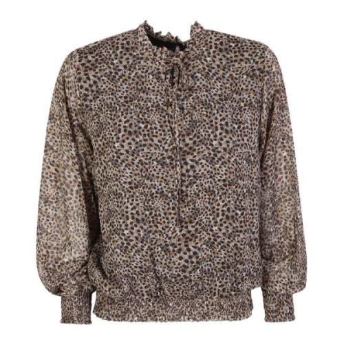 Beige Blouse met Dierenprint en Striksluiting Liu Jo , Beige , Dames