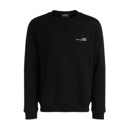 Zwarte katoenen heren sweatshirt met wit logo A.p.c. , Black , Heren