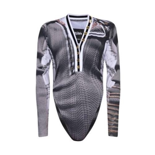 Geruit Patroon Trompe l’Oeil Bodysuit Y/Project , Gray , Dames