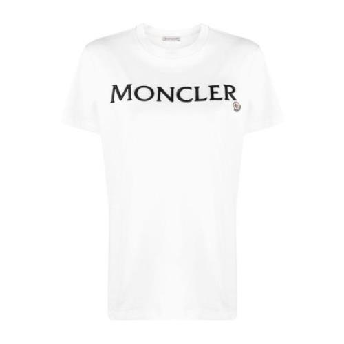 Beige Logo-Print T-Shirt Ss23 Moncler , White , Dames