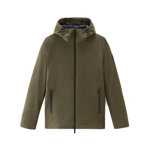 Heren Militaire Soft S Jas met Capuchon Woolrich , Green , Heren