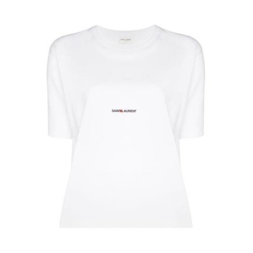 Wit Logo Box Fit T-Shirt Saint Laurent , White , Dames