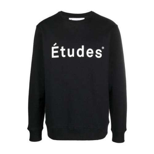 Zwarte Sweatshirt met Bedrukt Logo Études , Black , Heren