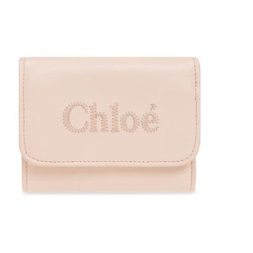 Leren portemonnee met logo Chloé , Pink , Dames