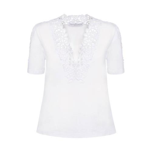 T -shirt met macramé -borduurwerk Ermanno Scervino , White , Dames