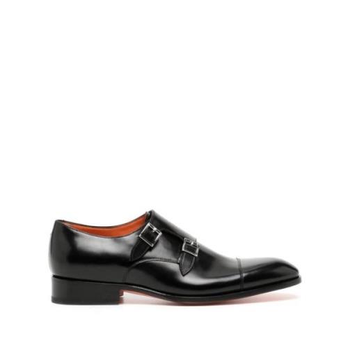 Italiaanse leren Monk Strap schoenen Santoni , Black , Heren