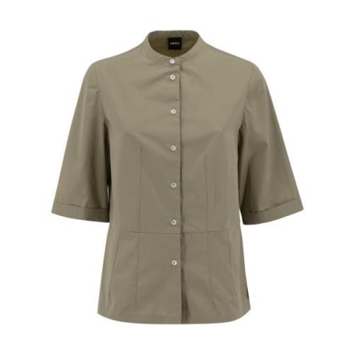 Katoenen Poplin Mandarin Kraag Blouse Aspesi , Beige , Dames